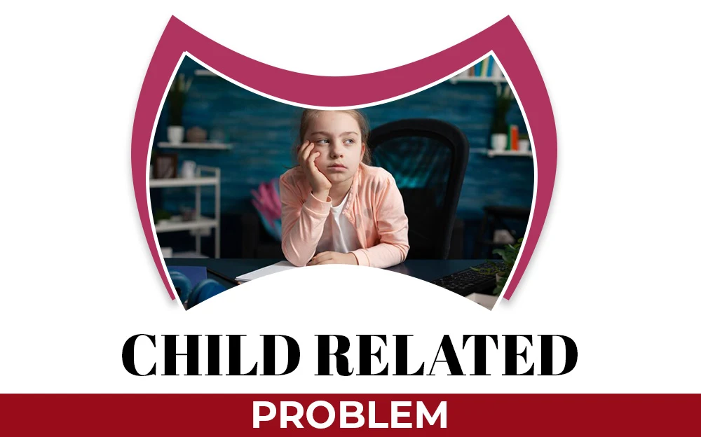 Child-related problem banner featuring a thoughtful child and contact details for expert guidance from Astrologer Ketan Joshi
