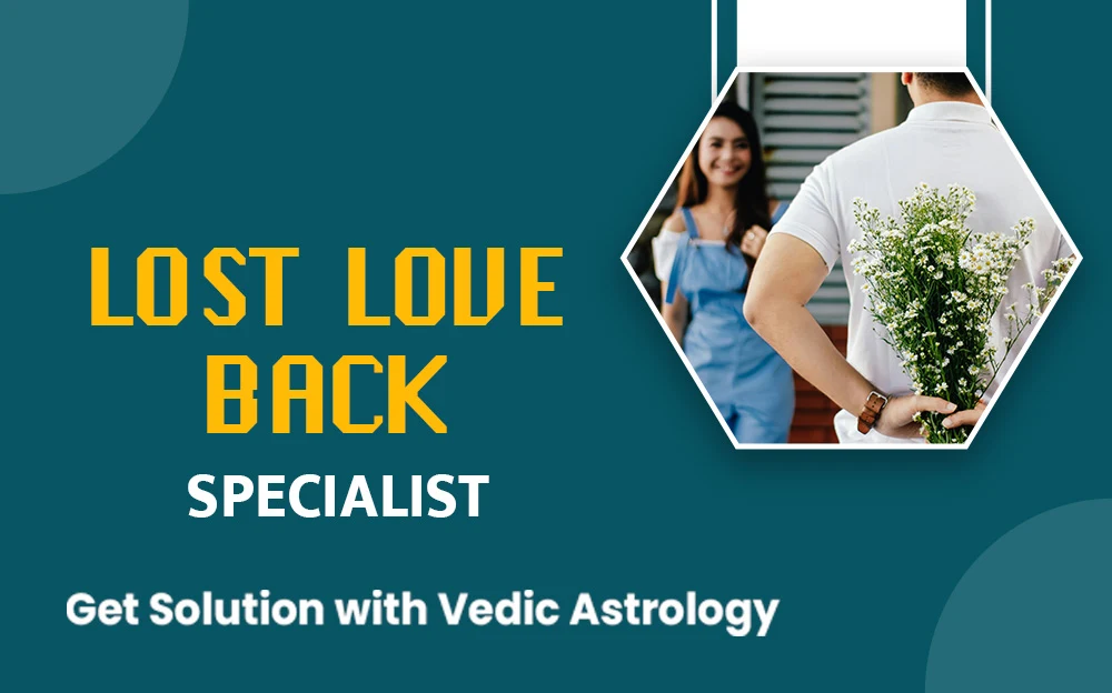Man hiding flowers behind his back, promoting 'Lost Love Back Specialist' astrology services